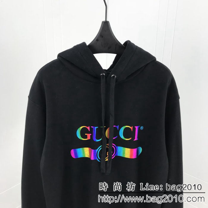 Gucci古奇 19早春新款 米色衛衣 logo漸變彩色系列 純棉絨面料 高版本情侶款 ydi2357
